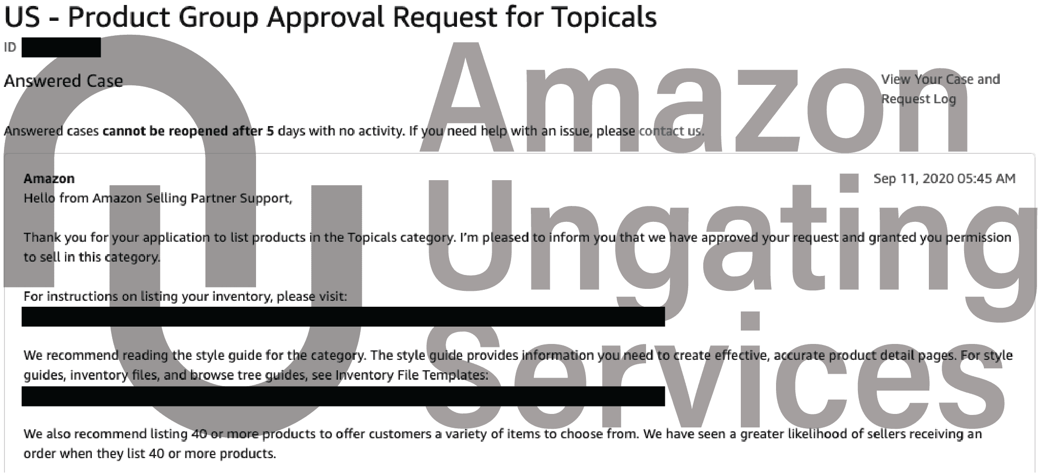 Amazon Ungating Services Testimonial